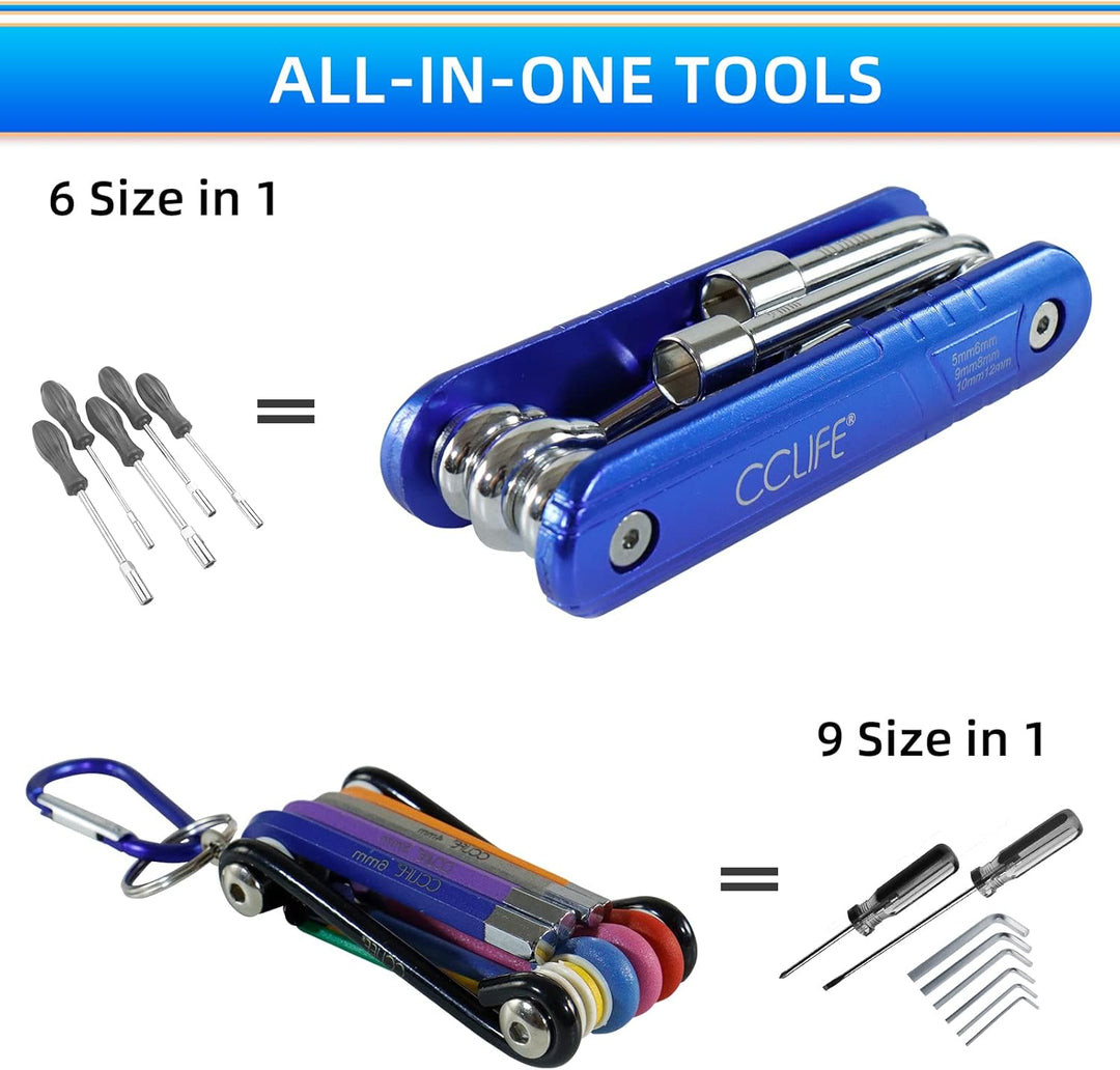 CCLIFE 2tlg Fahrrad Multifunktionswerkzeug Miniwerkzeug Faltbares Reparatur Werkzeug Set Blue 2tlg,