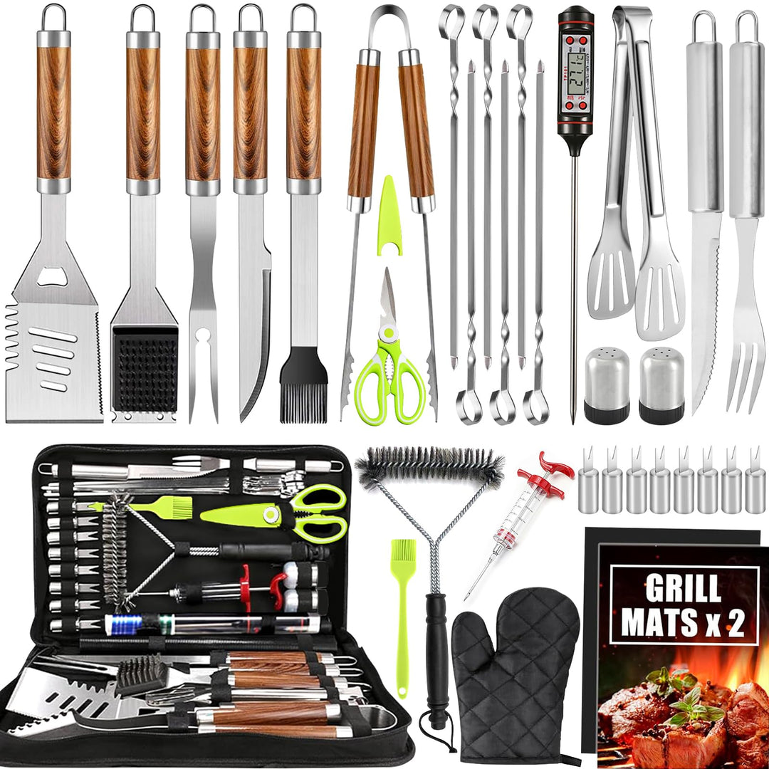 Grillbesteck Set 34-teilig, Edelstahl Grillzubehör, Grillzubehör Mit Aufbewahrungstasche Und Grillma