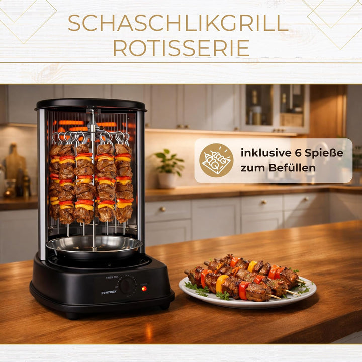 Syntrox Germany Chef Grill RO-2000W-21 L BSS Dönergrill Gyrosgrill Hähnchengrill mit Zubehör, mit Zu
