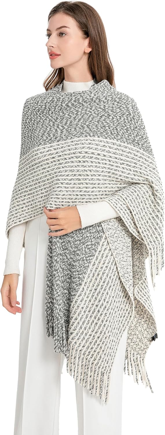 ZLYC Damen Weiche Schlichte Poncho Capes Retro Cardigans Pullover Chenille Gemischt Schwarz, Chenill