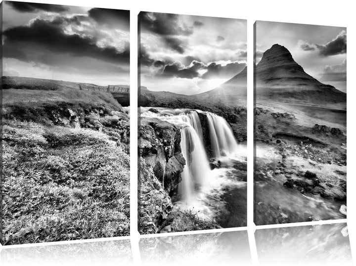 Pixxprint Wasserfall bei Sonnenuntergang als Leinwandbild/Grösse: 3 Teilig (120x80) cm/Wandbild/Kuns