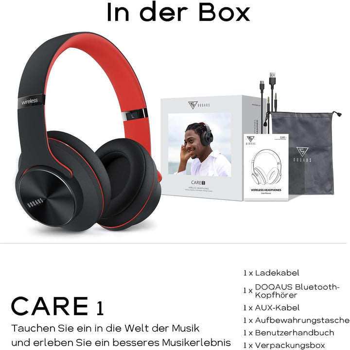 DOQAUS Bluetooth Kopfhörer Over Ear, Bis zu 90 Std Kabellose Kopfhörer mit 3 EQ-Modi,HiFi Stereo Fal