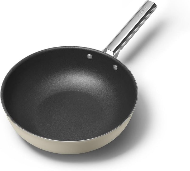 Smeg CKFW3001CRM Wok, 30 cm, cremefarben, Aluminium Creme Wokpfanne, Creme Wokpfanne