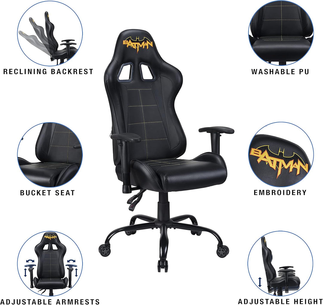 Subsonic Batman - Ergonomischer Gaming-Stuhl Verstellbare Rückenlehne/Armlehnen - Adult Gaming Chair