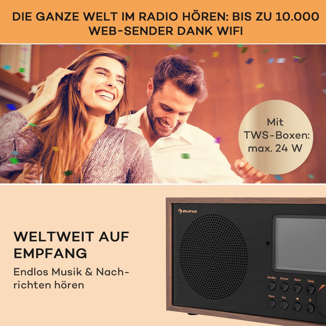 auna Silver Star Mini - Internetradio, WLAN Radio, Two Internet DAB+/FM Radio, Webradio mit WiFi, BT