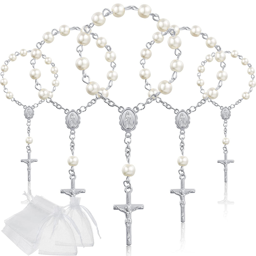 Junkin 30 Stück Taufrosenkranz Rosenkranz aus Acryl Elfenbeinfarbene Mini Fingertauf Rosenkränze Kun