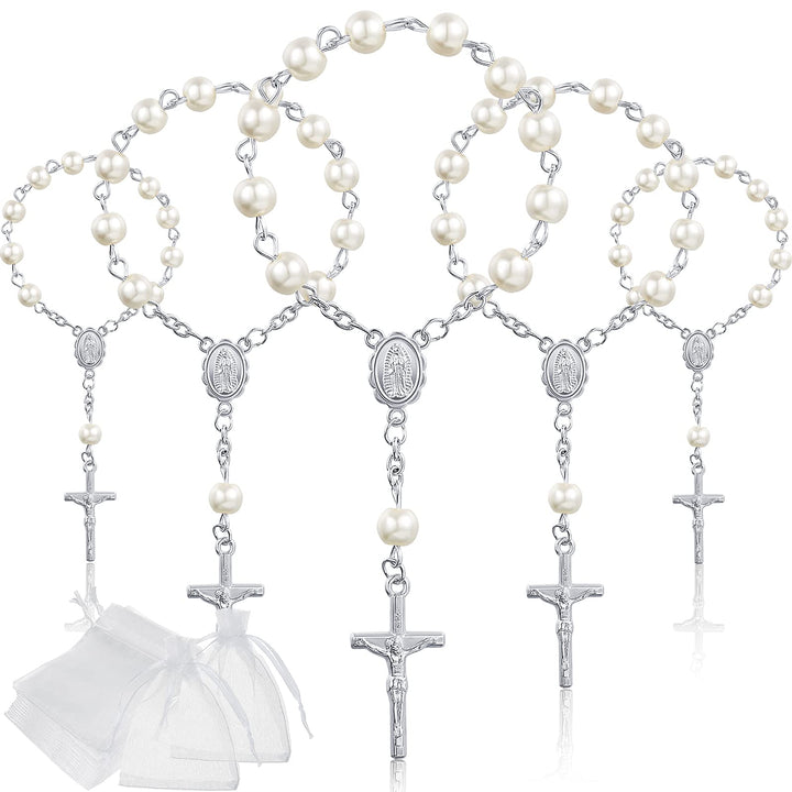 Junkin 30 Stück Taufrosenkranz Rosenkranz aus Acryl Elfenbeinfarbene Mini Fingertauf Rosenkränze Kun