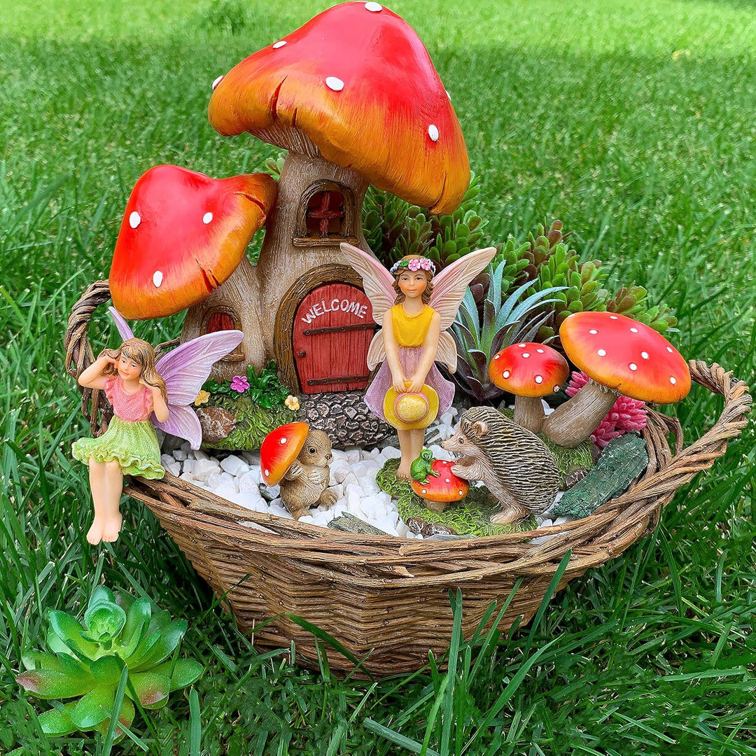 Miniatur-Set für Feengarten, Pilzhaus, 6 Stück, Figuren und Zubehör für den Aussenbereich oder als H