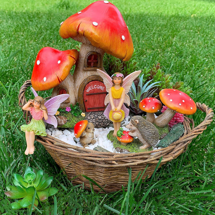 Miniatur-Set für Feengarten, Pilzhaus, 6 Stück, Figuren und Zubehör für den Aussenbereich oder als H