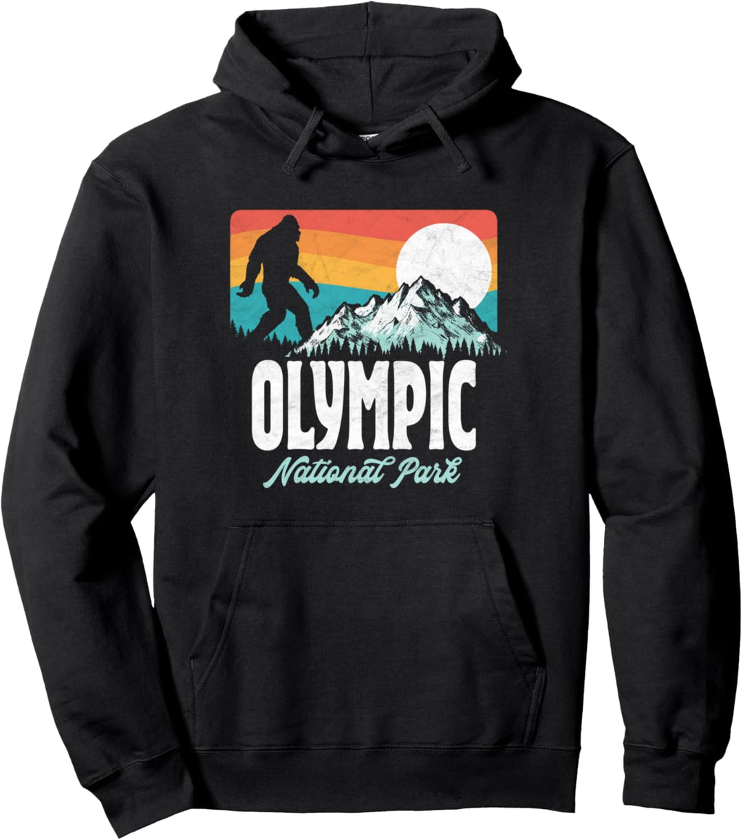 Vintage Olympic National Park Bigfoot Mountains Graphic Pullover Hoodie