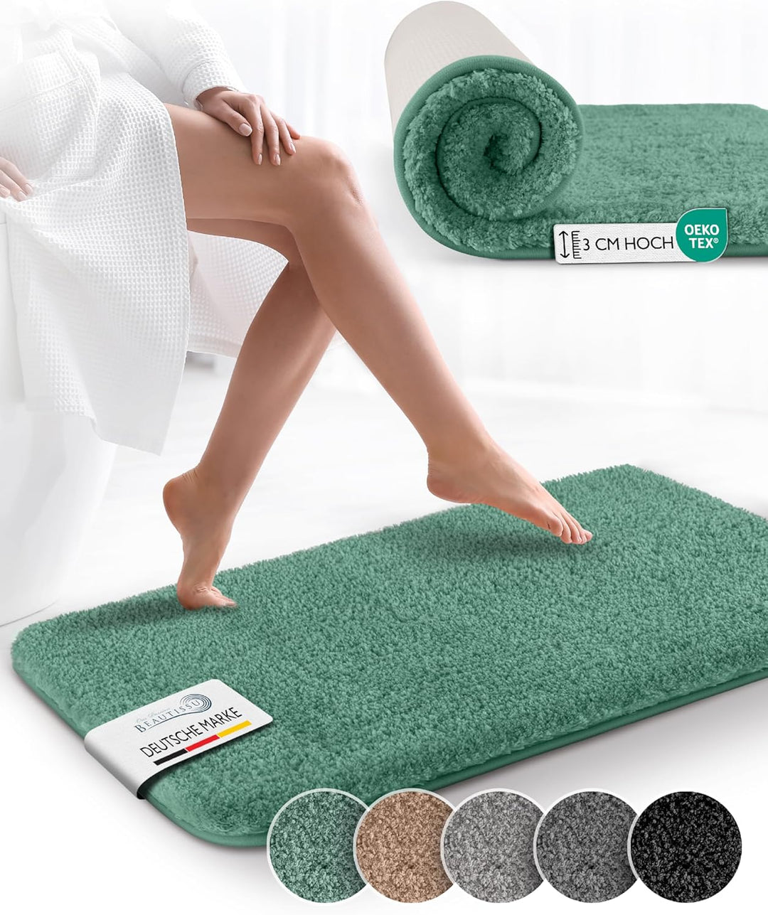 Beautissu Badematte rutschfest 120x70 cm – Duschvorleger Hochflor Badteppich rutschfest Waschbar Sha