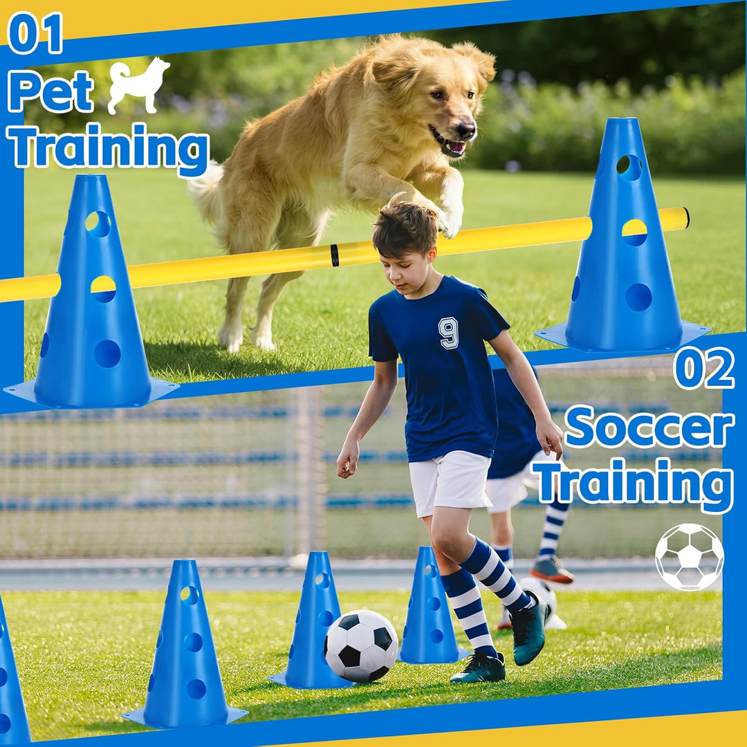Agility Set Hunde Hürden Steckhürdenset,8 Kegel (24cm)+4 Stangen (81cm) ,Einstellbare Trainingshürde