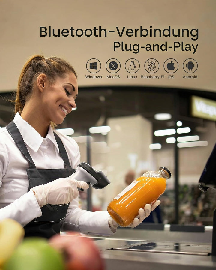 Inateck Barcode Scanner Bluetooth 1D mit AI, Handheld Kabellos, BCST-70 AI | 180 Tage Standby mit Ei