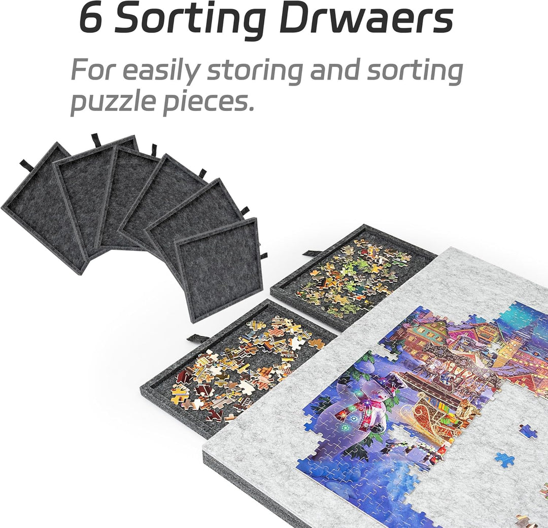 Lavievert 2-in-1 Wende-Puzzlebrett mit 6 Schubladen & Abdeckmatte, leichtes doppelseitiges Filz-Puzz