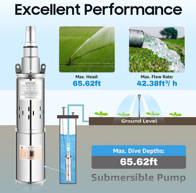 180 W Tauchpumpe DC 12 V Tiefbrunnenpumpe 1.2 m³/h Brunnenpumpe 20 m Rohrpumpe Solar Tauchpumpe Geei