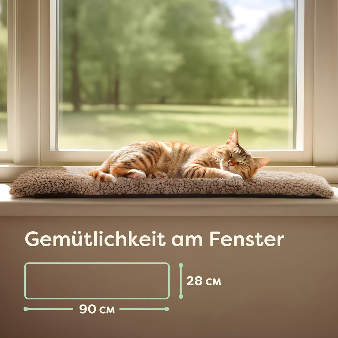 Katzen Fensterliege Fensterbank rutschfest - Selbstwärmende Katzenmatte für Fenster 90x28cm - Weich