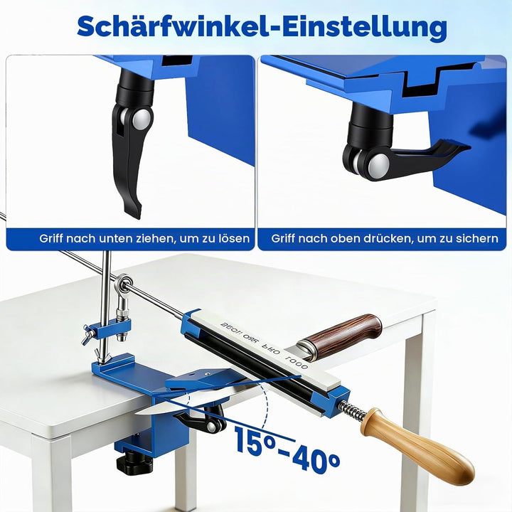 Messerschärfer mit 8 Schleifsteine, Messerschärfsystem Festwinkel mit Schnellspann-Design, Professio