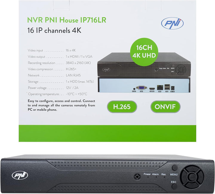 NVR PNI House IP716LR, 16 Kanal IP 4K, H.265, ONVIF