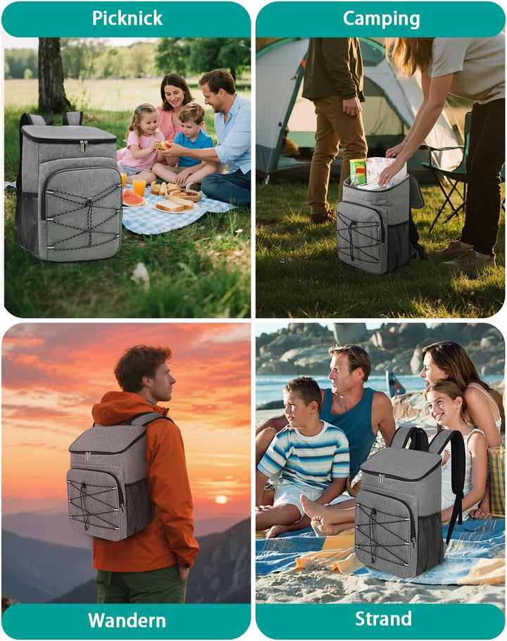 23L Kühlrucksack, Gross Kühltasche Isoliertasche, Tragbare Wasserdichter Picknickrucksack Damen Herr