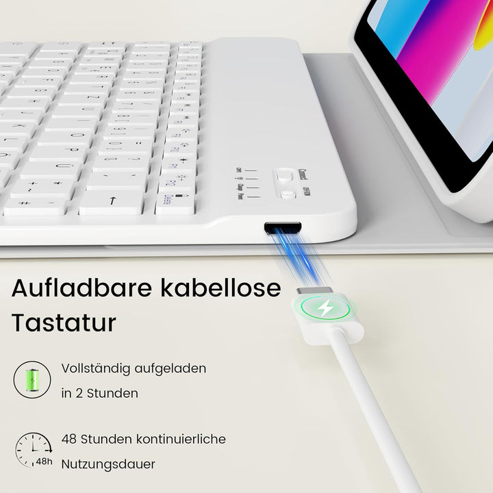 Hülle mit Tastatur für iPad (A16) 11/10 Generation 11/10,9 Zoll 2025/2022, Abnehmbare Kabellose Blue
