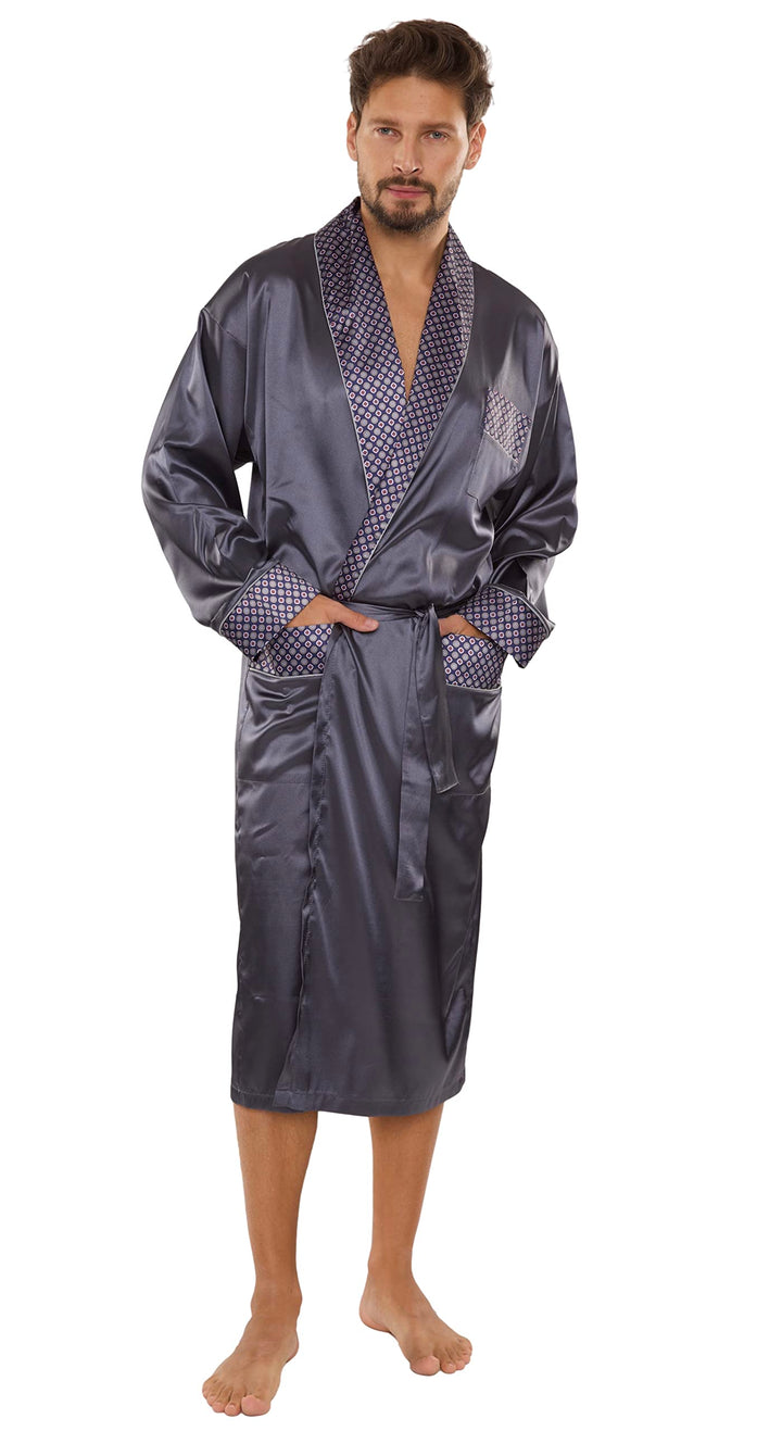 FOREX Lingerie edler und hochwertiger Satin-Bademantel Herren-Mantel im tollen Design XL Grau, XL Gr