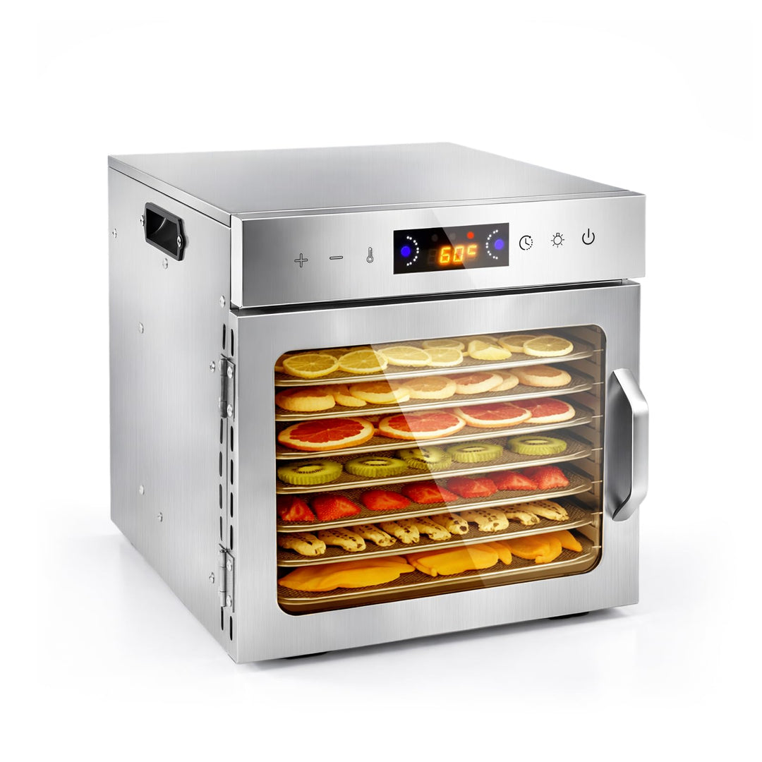 Dörrautomat Edelstahl mit 8 Stainless Steel Grids und 8 er Dörrfolie, BPA-frei, Einstellbare Tempera