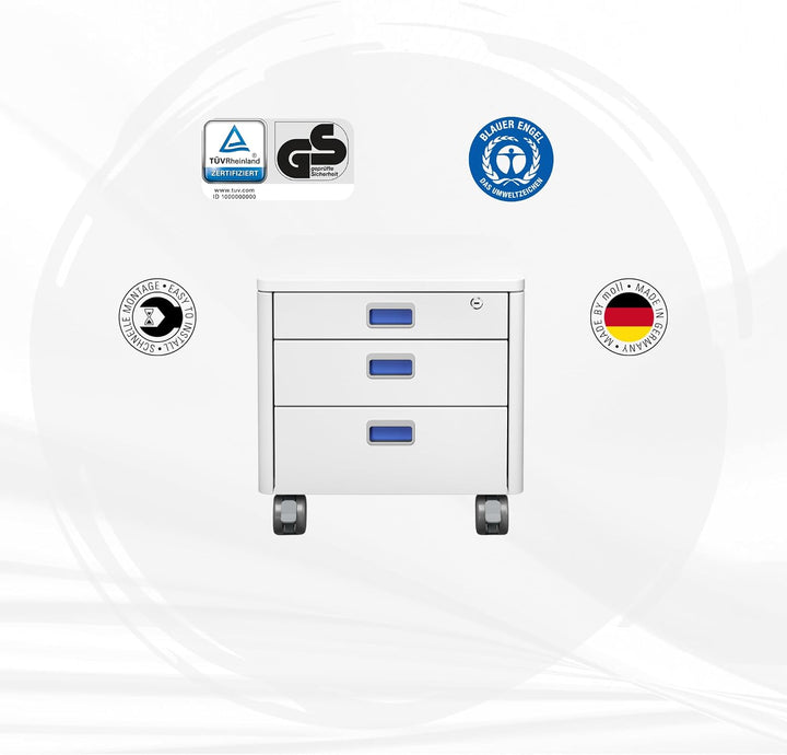 moll Cubic, mobiler Rollcontainer mit drei Schubladen, abschliessbar und mit integrierte Feststellbr