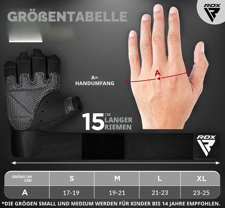 RDX Fitness Handschuhe, Trainingshandschuhe mit 3 Handgelenk-Stabilisierungsplatten, 15 Zoll Langer