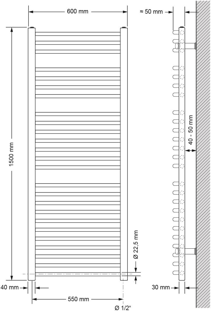 LuxeBath Badheizkörper Elektrisch mit Heizstab 900W Grosse Leistung - 600 x 1500 mm - Anthrazit - ge