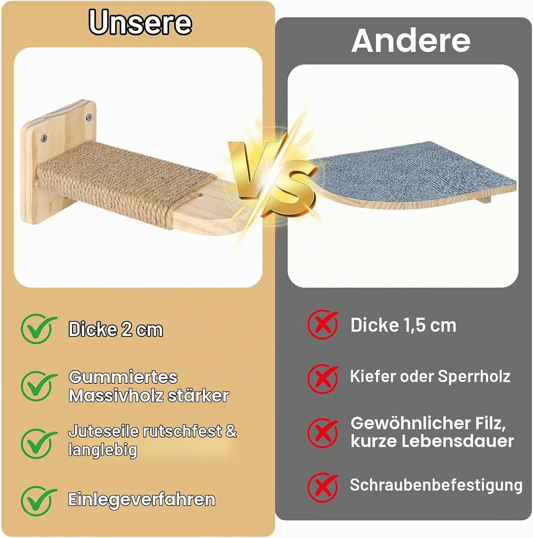 Katzentreppe Wand 4pcs, Kletterwand Katzen,Wandliege Kletterwand Katzen mit Juteseil zum Kratzen, fü