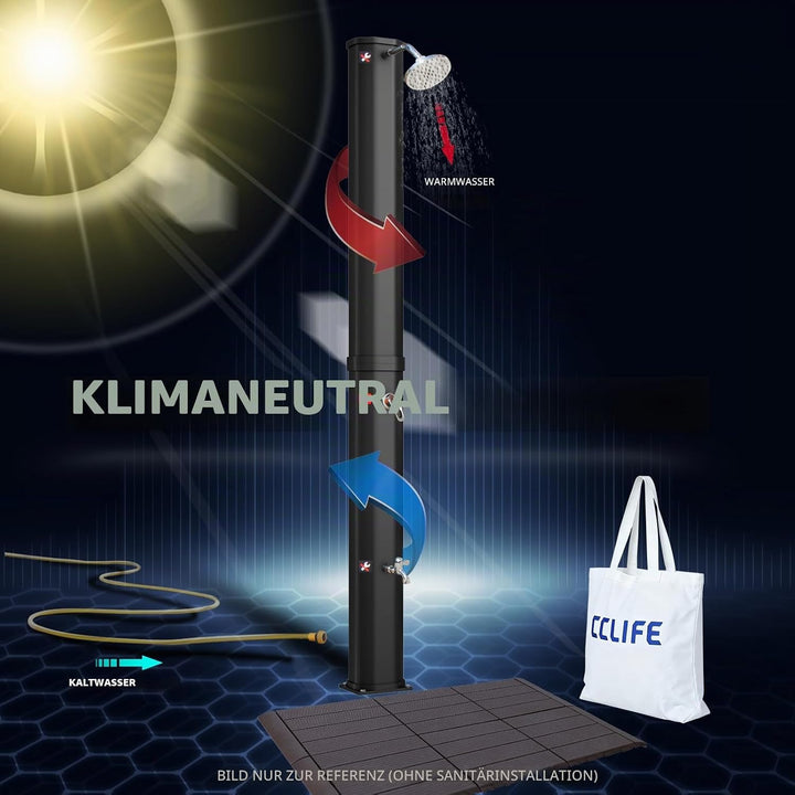 CCLIFE Solardusche 35L mit Kunststoffboden, Handbrause und Einkaufstasche Solar Gartendusche Pooldus