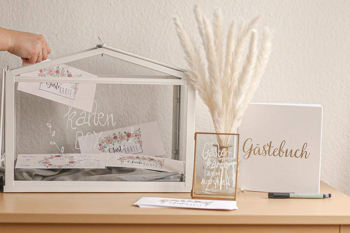 50 Gästekarten Hochzeit zum Ausfüllen - Gästebuchkarten und -seiten - Hochzeitsspiel - Creme 50 Lang