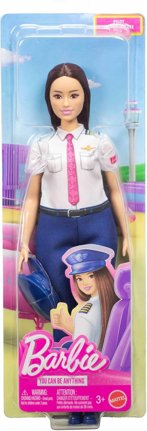 Barbie Karriere Pilotin-Modepuppe mit Abnehmbarer Kleidung und Flug-Uniform sowie Schuhen und Hut, J