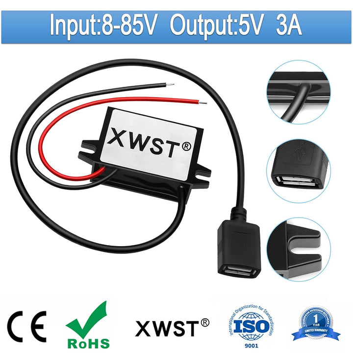 DC DC 08-85V 12V 24V 36V 48V 60V 72V auf 5V Spannungswandler 3A 15W Single Female USB Wandler | Adap