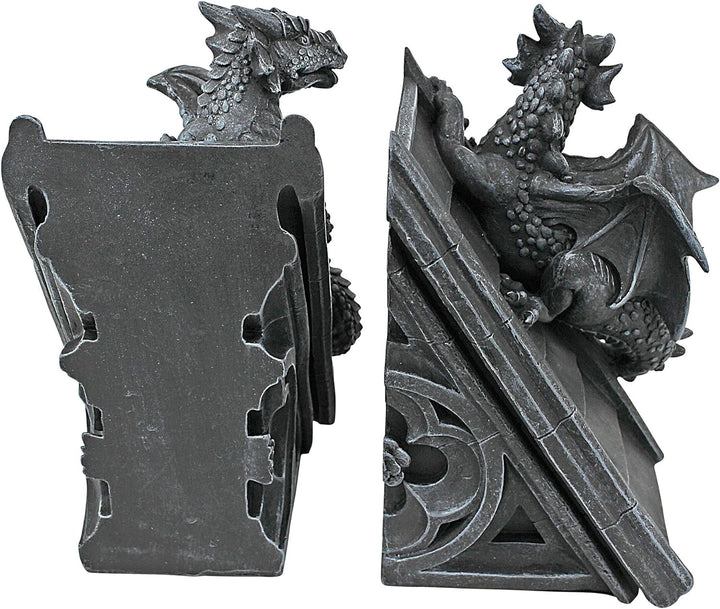 Design Toscano Buchstütze in Form von gotischen Schlossdrachen, Masse: 12,5 x 4 x 20,5 cm Einzelbett