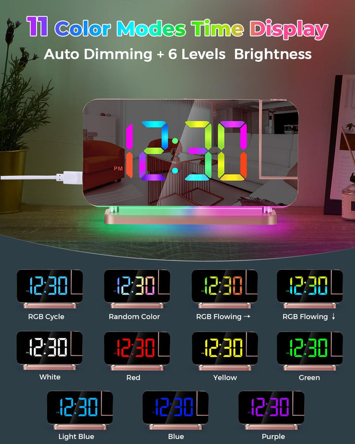 SZELAM Projektionswecker - 7.4" LED Spiegel Digitaluhren Projektion an Deckenwand mit RGB Nachtlicht