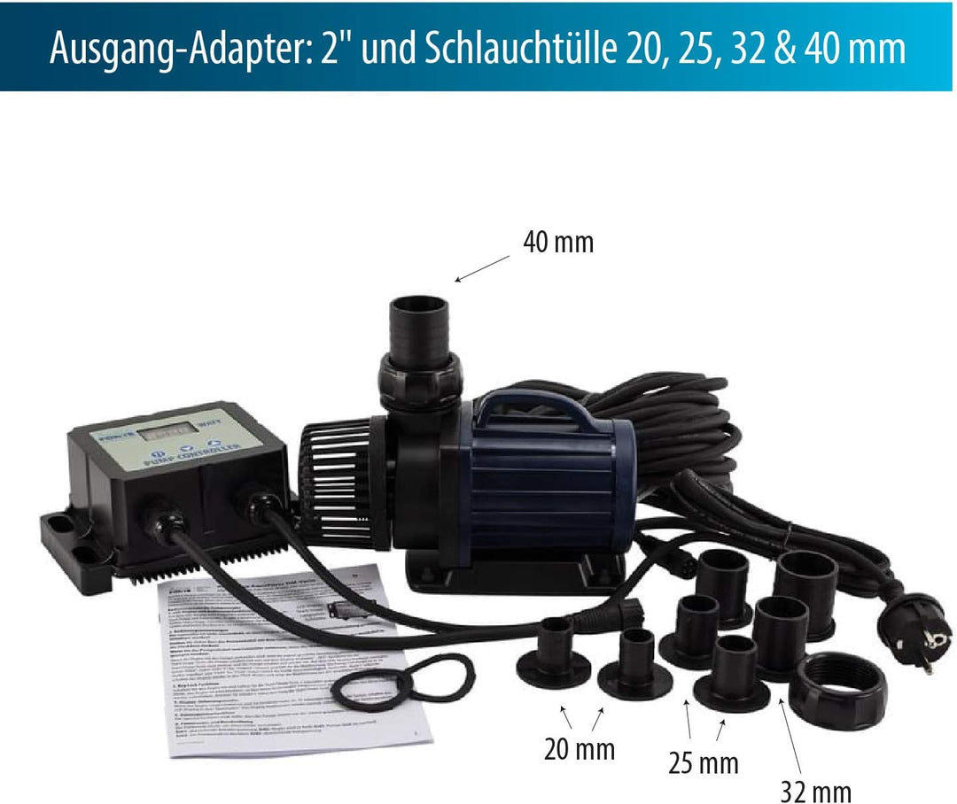 AquaForte Filter-/Teichpumpe DM-30.000 Vario S, 115-335W, Förderhöhe 9,5m, regelbar mit externem Con
