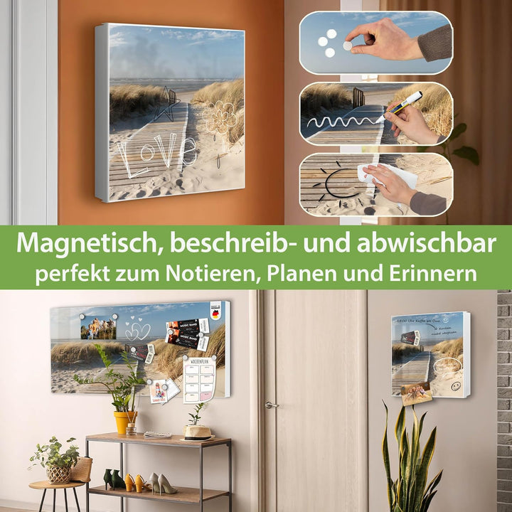 banjado® Grosser Schlüsselkasten Glas/Schlüsselbox 30cm x 30cm mit 50 Haken - Motiv Dünen/Schlüsselk