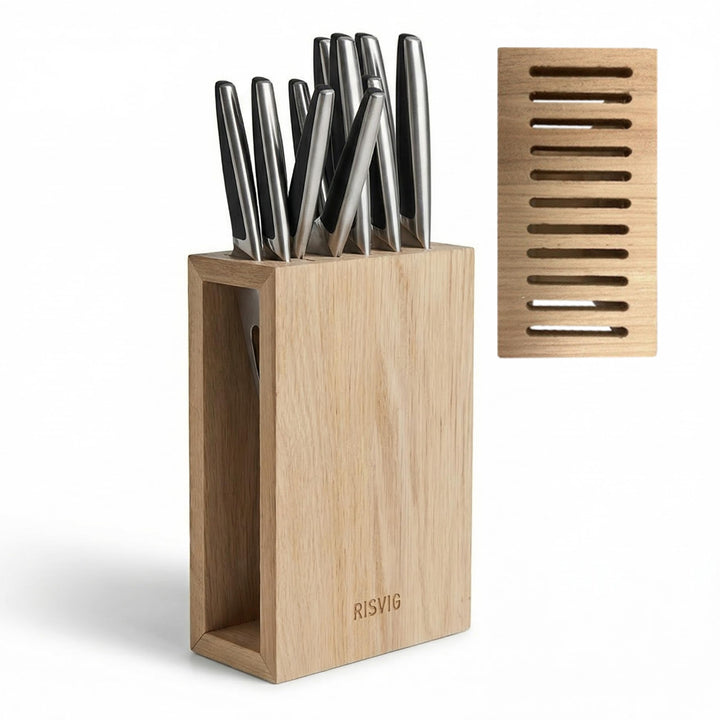Lignus Messerblock aus Premium Eichenholz – Designer Messerhalter für 11 Messer – Antibakterielles E