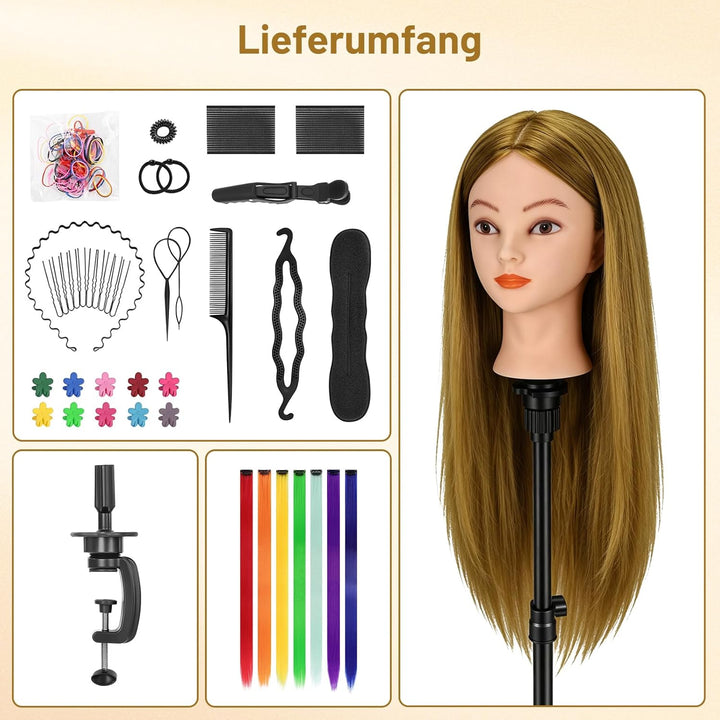 TwoWin Friseurkopf mit Haaren, 26 Zoll (66 cm) 80% Echthaar Mannequin Kopf, Trainingskopf für Stylin