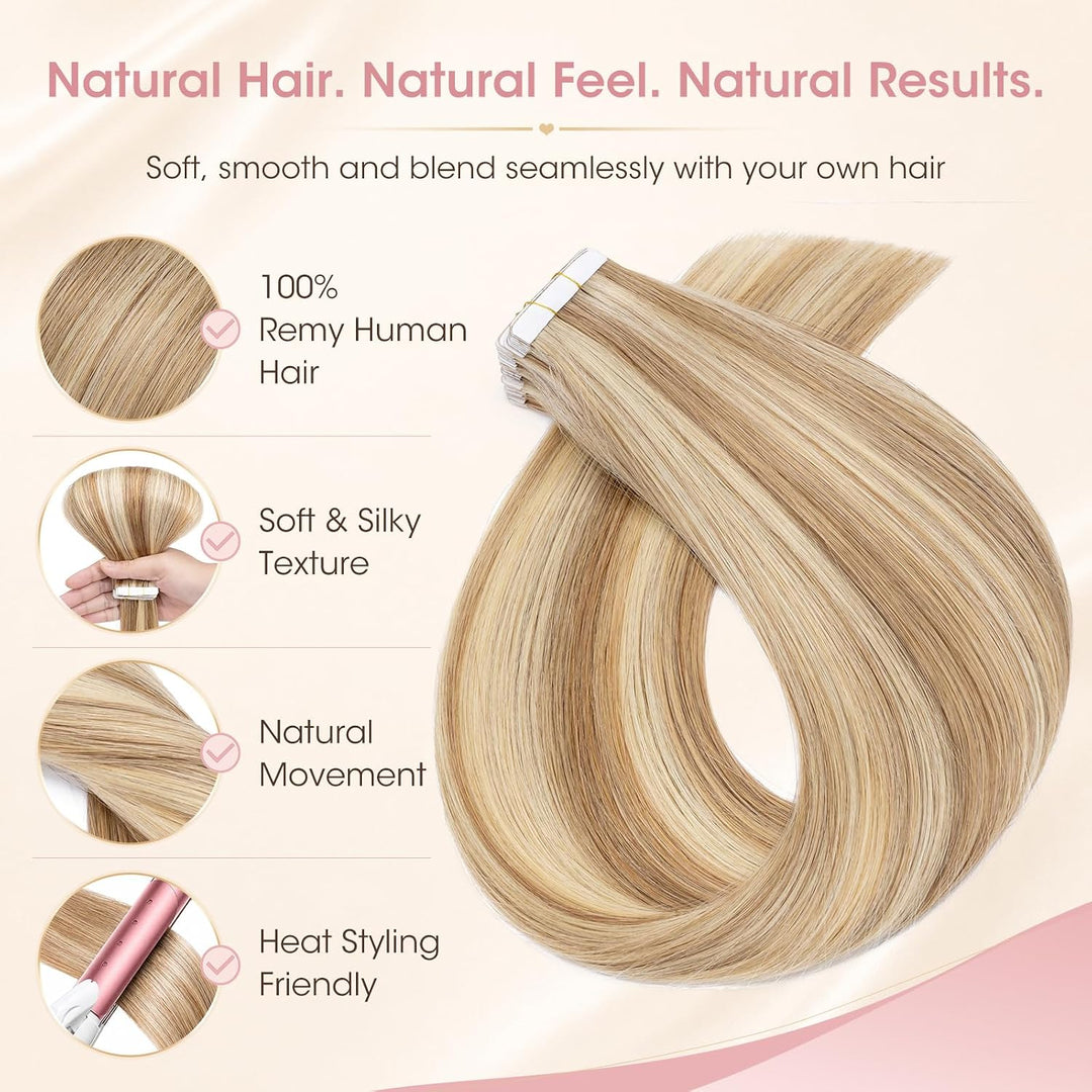 Silk-co Tape Extensions Echthaar 30g, leicht Version Tape in Extensions Echthaar 20pcs, Remy Invisib