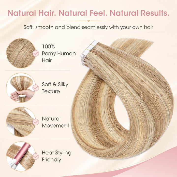 Silk-co Tape Extensions Echthaar 30g, leicht Version Tape in Extensions Echthaar 20pcs, Remy Invisib