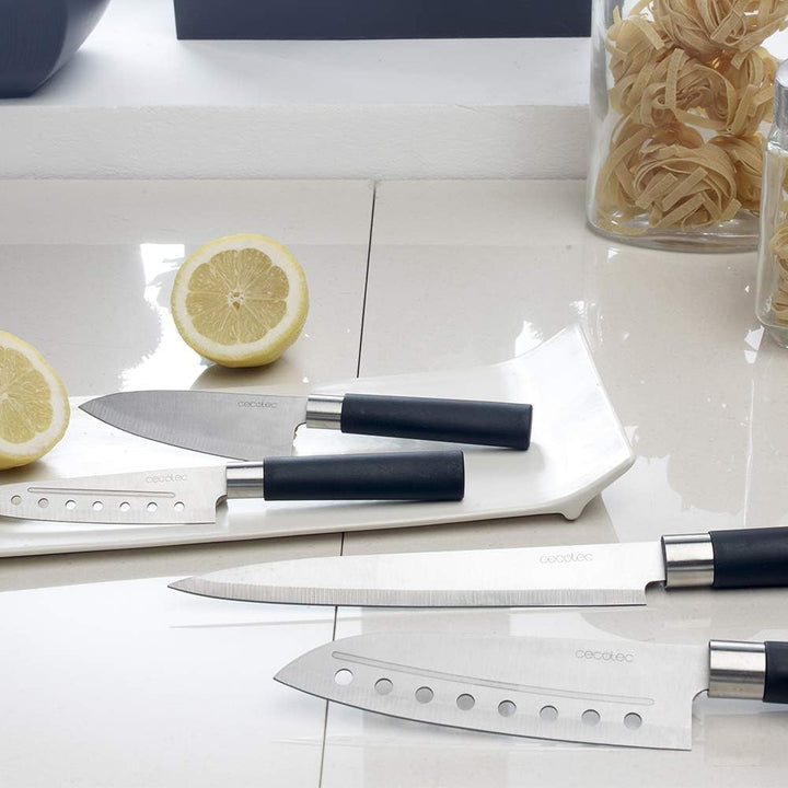 Cecotec Professionelles 4-Messer-Set mit 2 mm breit Klinge Santoku Messerset. Zwart, Zwart