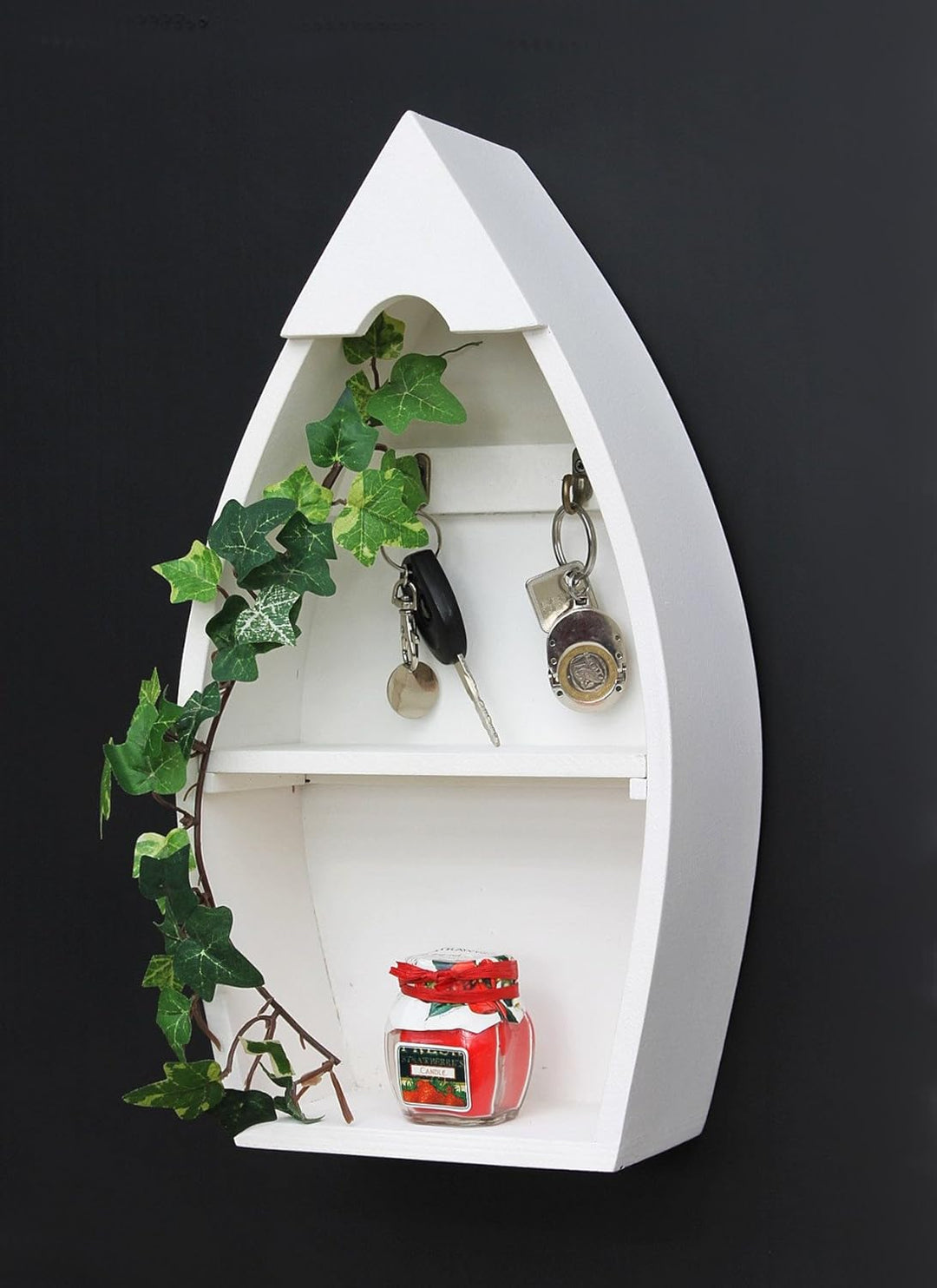 DanDiBo Schlüsselboard aus Holz mit Ablage Boot Schlüsselhaken Wandregal 30-38 cm Schlüsselleiste Sc