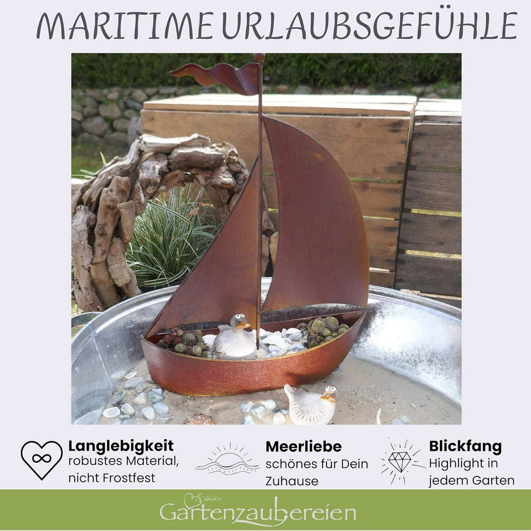 Storm's Gartenzaubereien Deko-Segelboot - Vielseitig Bepflanzbar - Metall Rostoptik - Maritime Garte