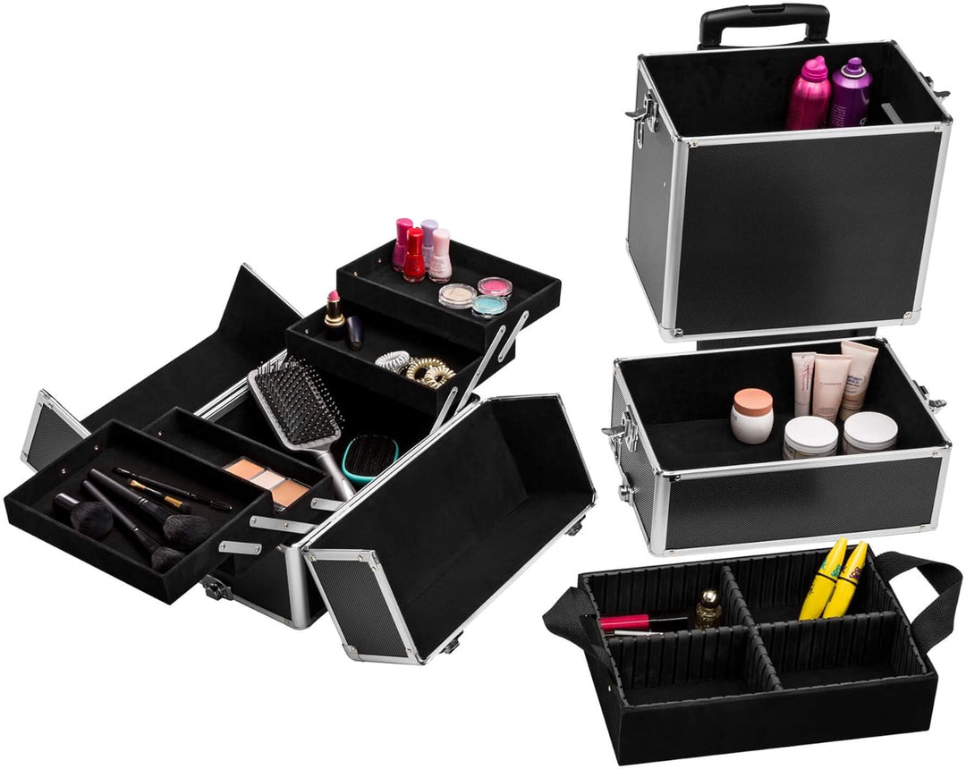 TecTake Alu Kosmetik Trolley Kosmetikkoffer Beauty Koffer | mit Teleskopgriff und 2 Rollen | abschli