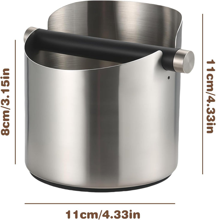 11×8×8cm Abklopfbehälter: Abklopfbehälter für Siebträger, Edelstahl Knock Box, Rutschfester Silikon