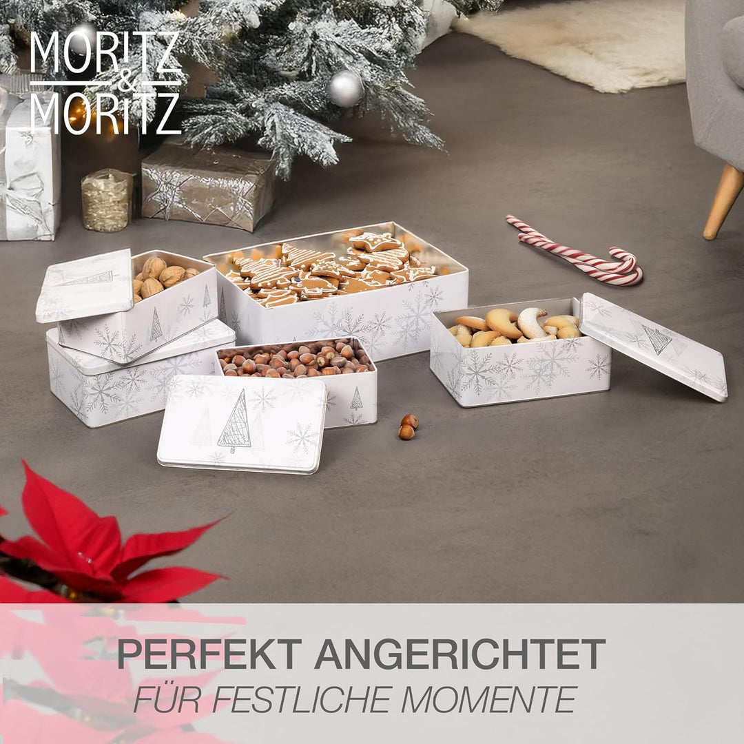 Moritz & Moritz Keksdose Metall Weihnachten, Keksdosen 5er Set Eckig - Blechdose mit Deckel im festl