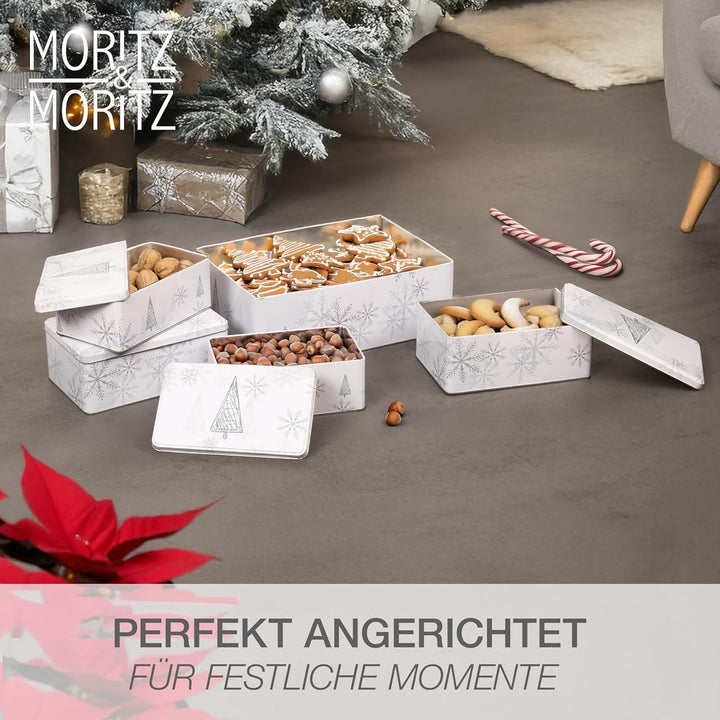 Moritz & Moritz Keksdose Metall Weihnachten, Keksdosen 5er Set Eckig - Blechdose mit Deckel im festl