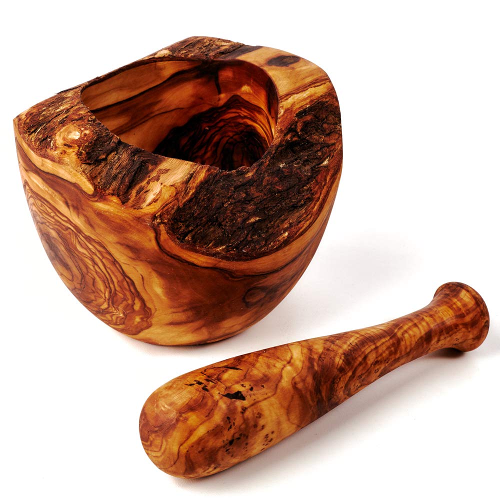 das Olivenholzbrett® Mörser und Stössel im Naturschnitt ca.12cm, 12cm